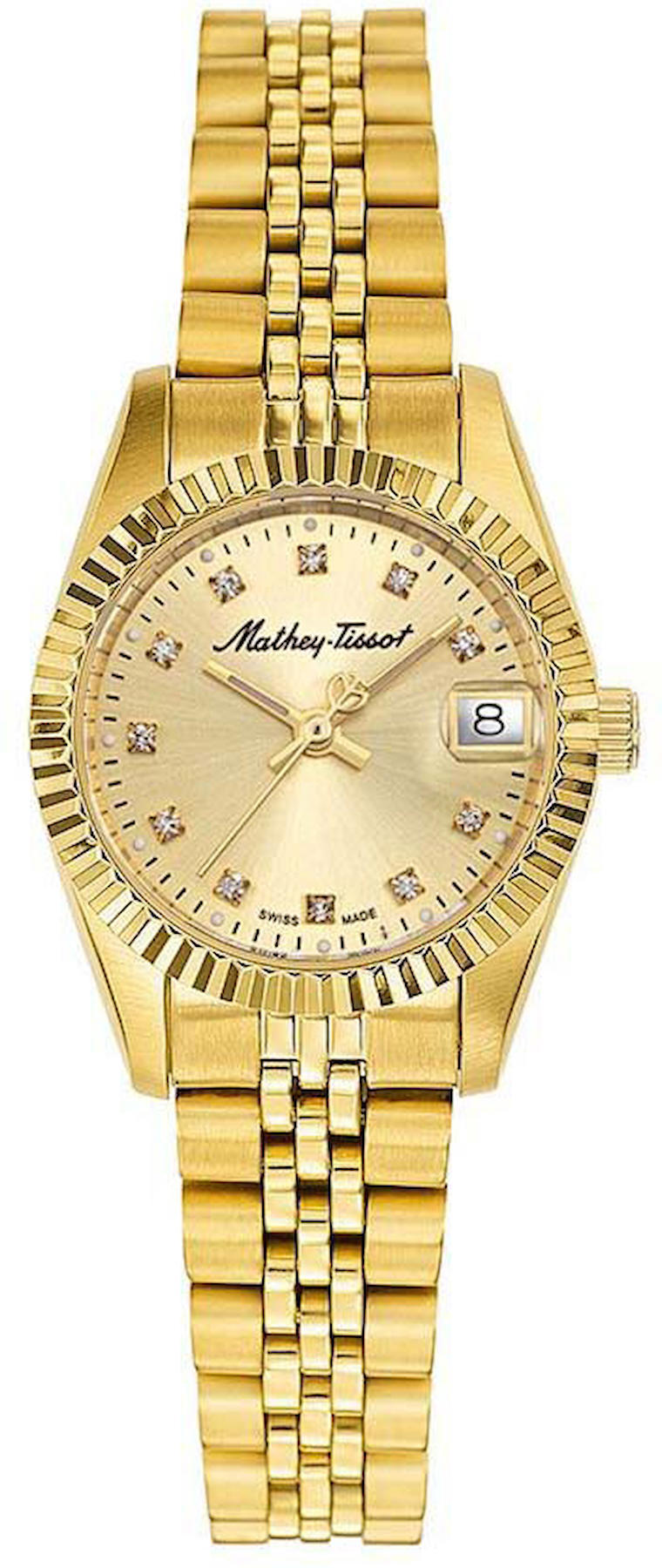 Mathey-Tissot D710PDI Takvimli 36 mm Altın Çelik Kordon Analog Kadın Kol Saati
