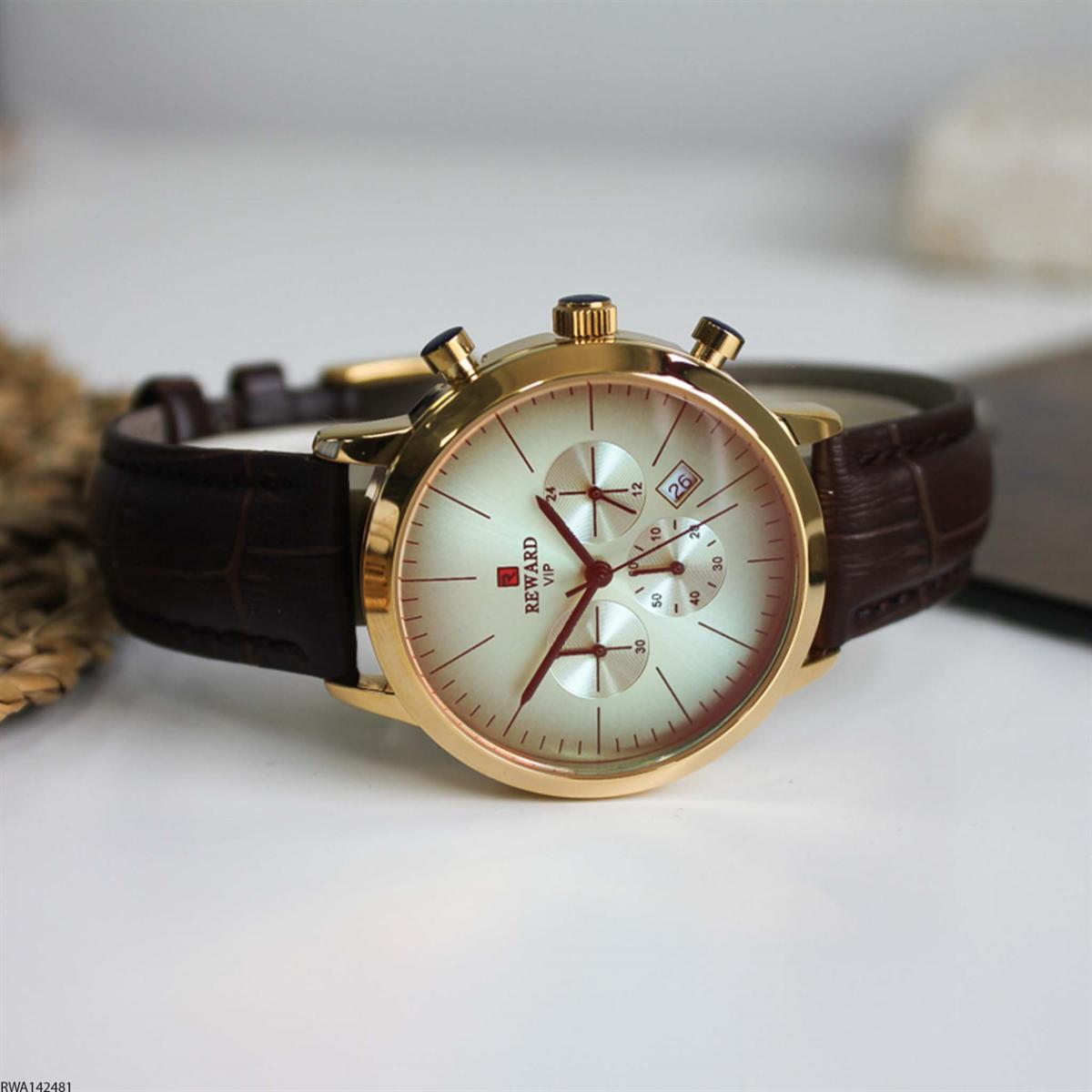 Reward RWA142481 Takvimli 38 mm Kahverengi Deri Kordon Analog Kadın Kol Saati