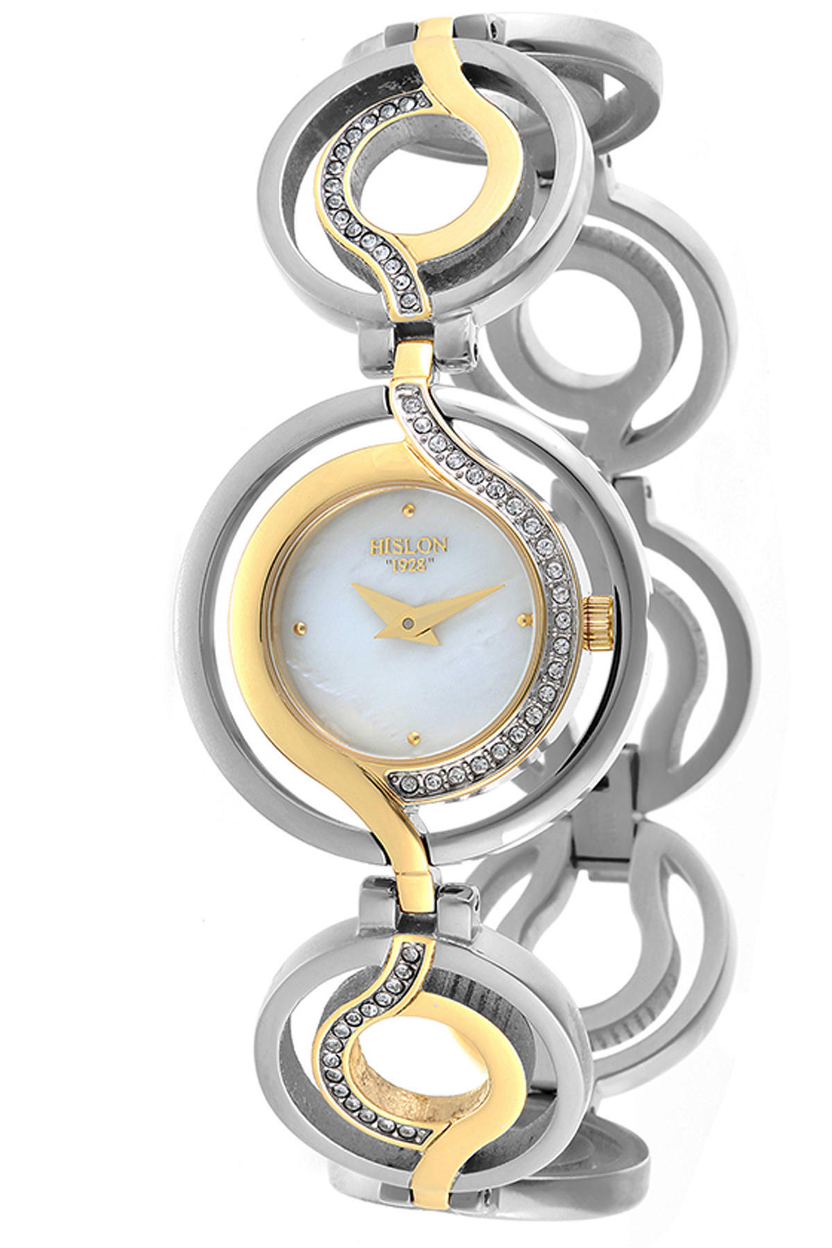 Hislon 3417-22511 25 mm Altın-Gri Çelik Kordon Analog Kadın Kol Saati