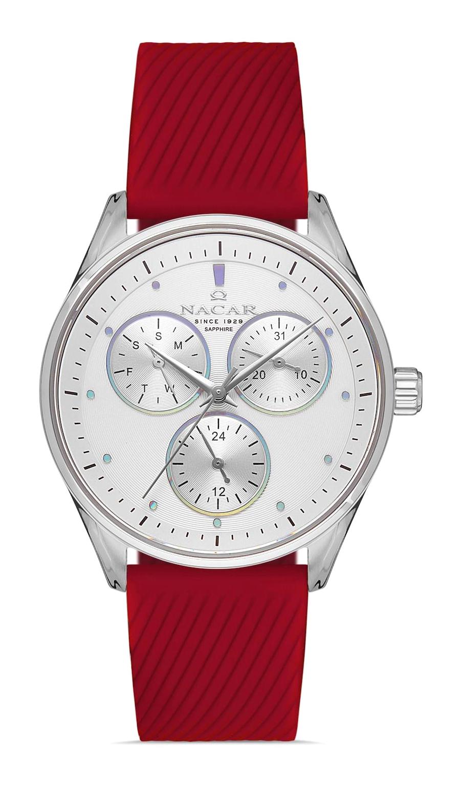 Nacar 3439B267-ASS4 Takvimli 36 mm Kırmızı Silikon Kordon Analog Kadın Kol Saati