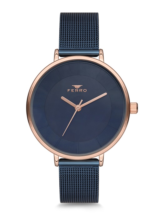 Ferro F40035-020-T 31-35 mm Lacivert Hasır Kordon Analog Kadın Kol Saati