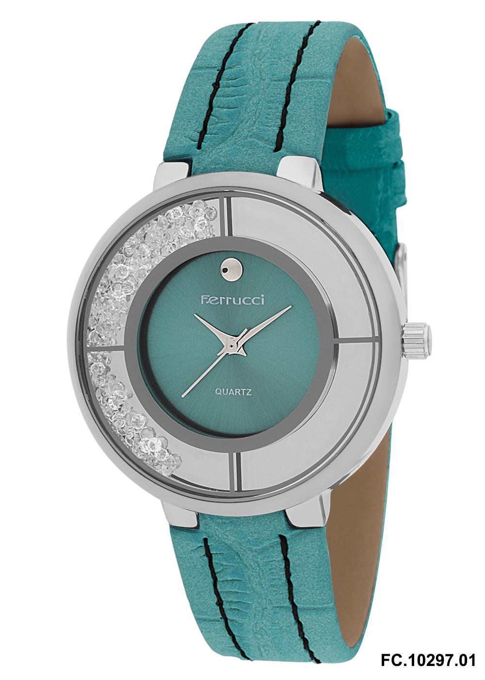 Ferrucci 2FK2107 38 mm Siyah Turkuaz Deri Kordon Analog Kadın Kol Saati