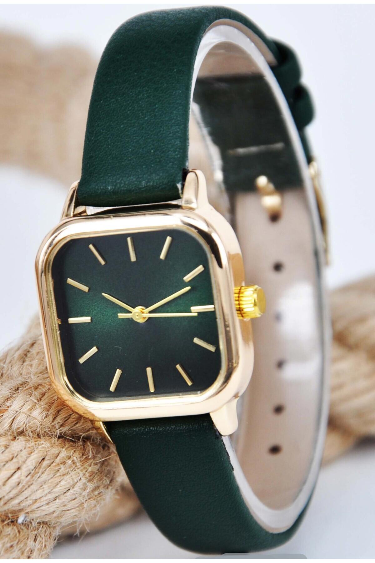 Sonsuzsaat SU-811 30 mm Yeşil Deri Kordon Analog Kadın Kol Saati