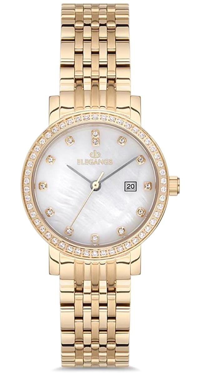 Elegangs EL2441.2 Takvimli 29 mm Altın Çelik Kordon Analog Kadın Kol Saati