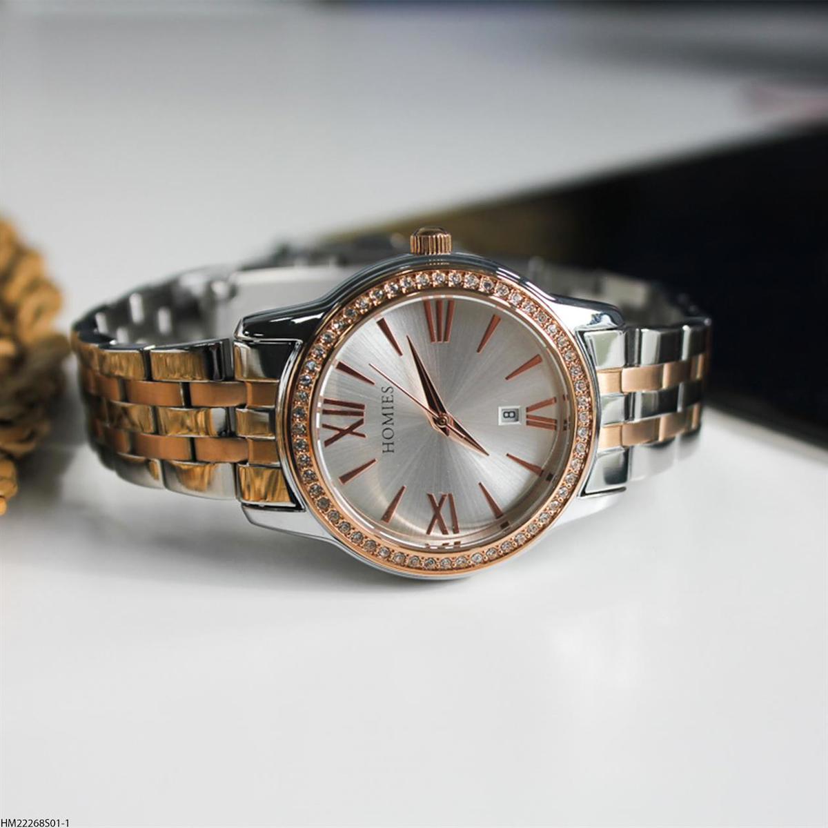 Homies HM22268S01-1 Takvimli 32 mm Gri-Rose Gold Çelik Kordon Analog Kadın Kol Saati