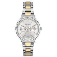 Ferrucci FRC.14307M.03 Takvimli 35 mm Altın-Gri Metal Kordon Analog Kadın Kol Saati