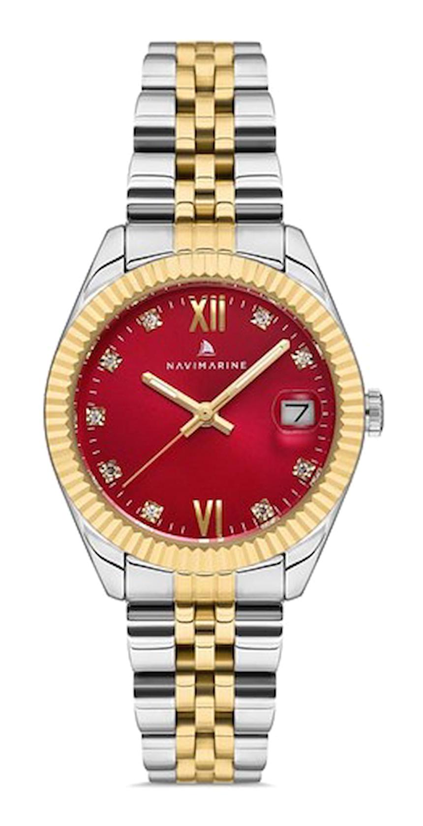 Navimarine NVM71-D8 Takvimli 34 mm Altın-Gri Çelik Kordon Analog Erkek Kol Saati