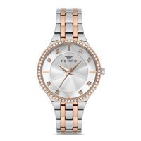 Ferro FL21467A-E 34 mm Gri-Rose Gold Çelik Kordon Analog Kadın Kol Saati