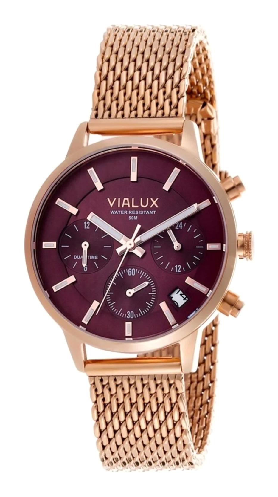 Vialux LY534R-14SR Takvimli 35 mm Rose Gold Silikon Kordon Analog Kadın Kol Saati