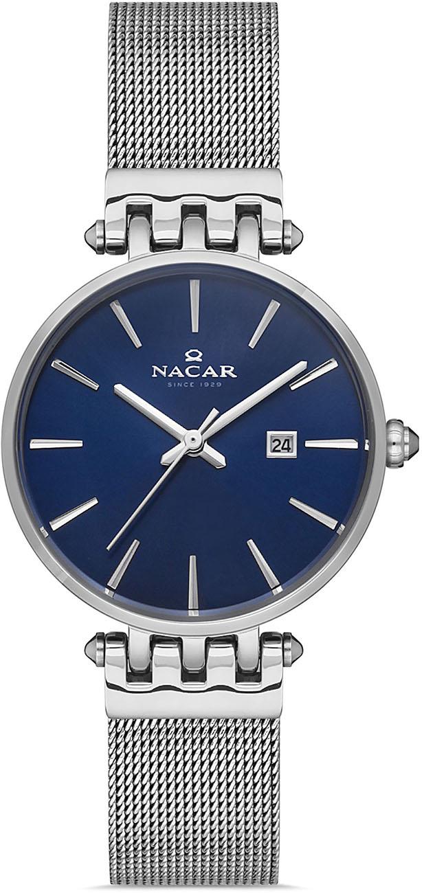 Nacar 34-390506-ALM Takvimli 30 mm Gri Hasır Kordon Analog Kadın Kol Saati