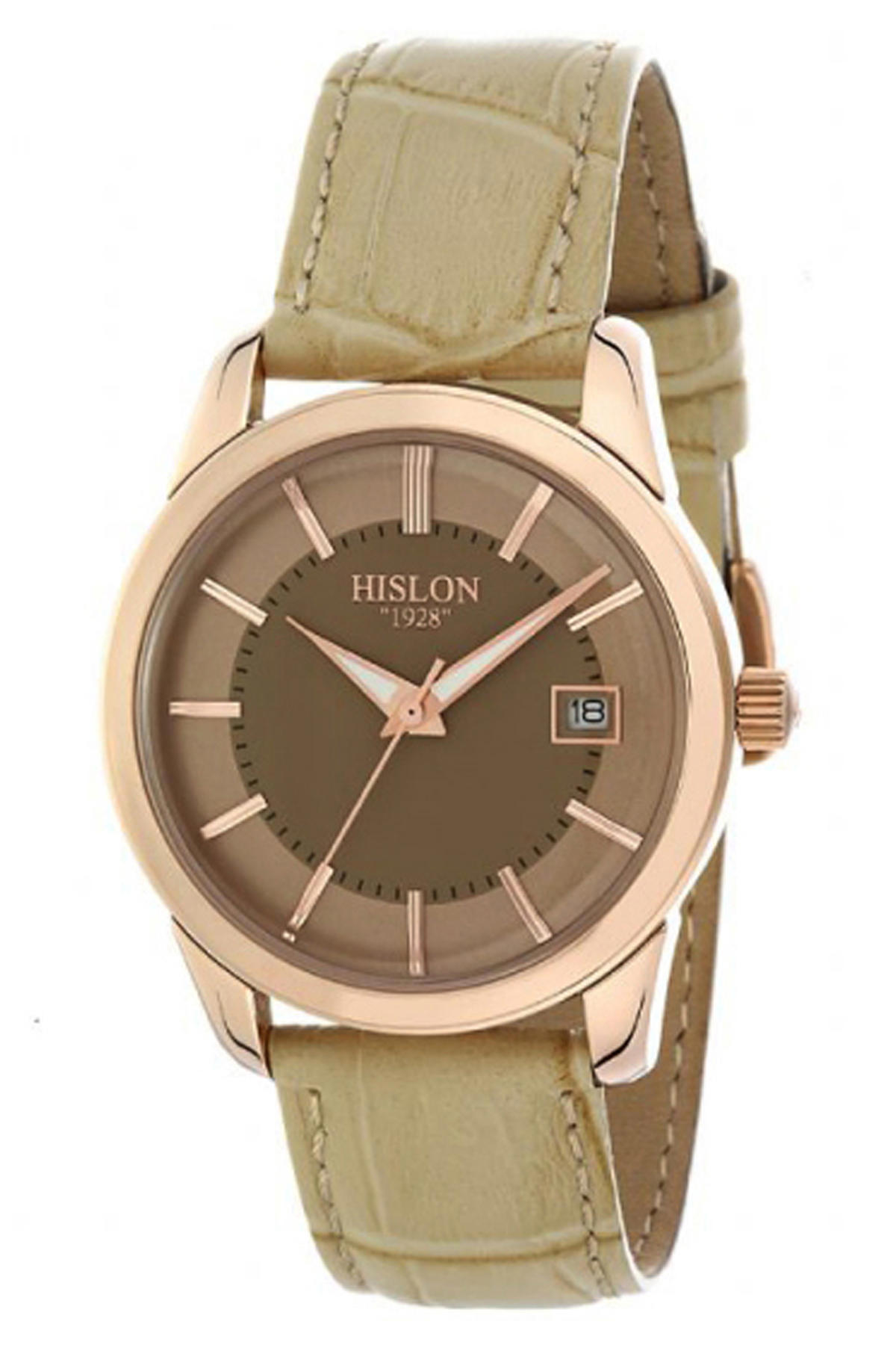 Hislon 3354-21231 Takvimli 33 mm Kahverengi Deri Kordon Analog Kadın Kol Saati