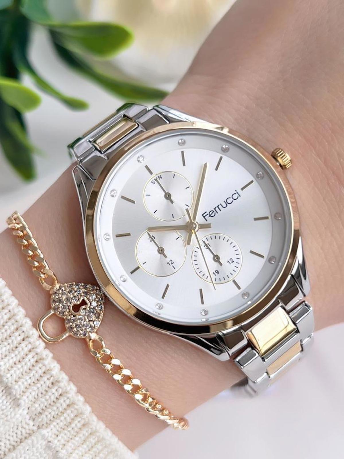 Ferrucci BLKT.2.963 38 mm Altın-Gri Çelik Kordon Analog Kadın Kol Saati