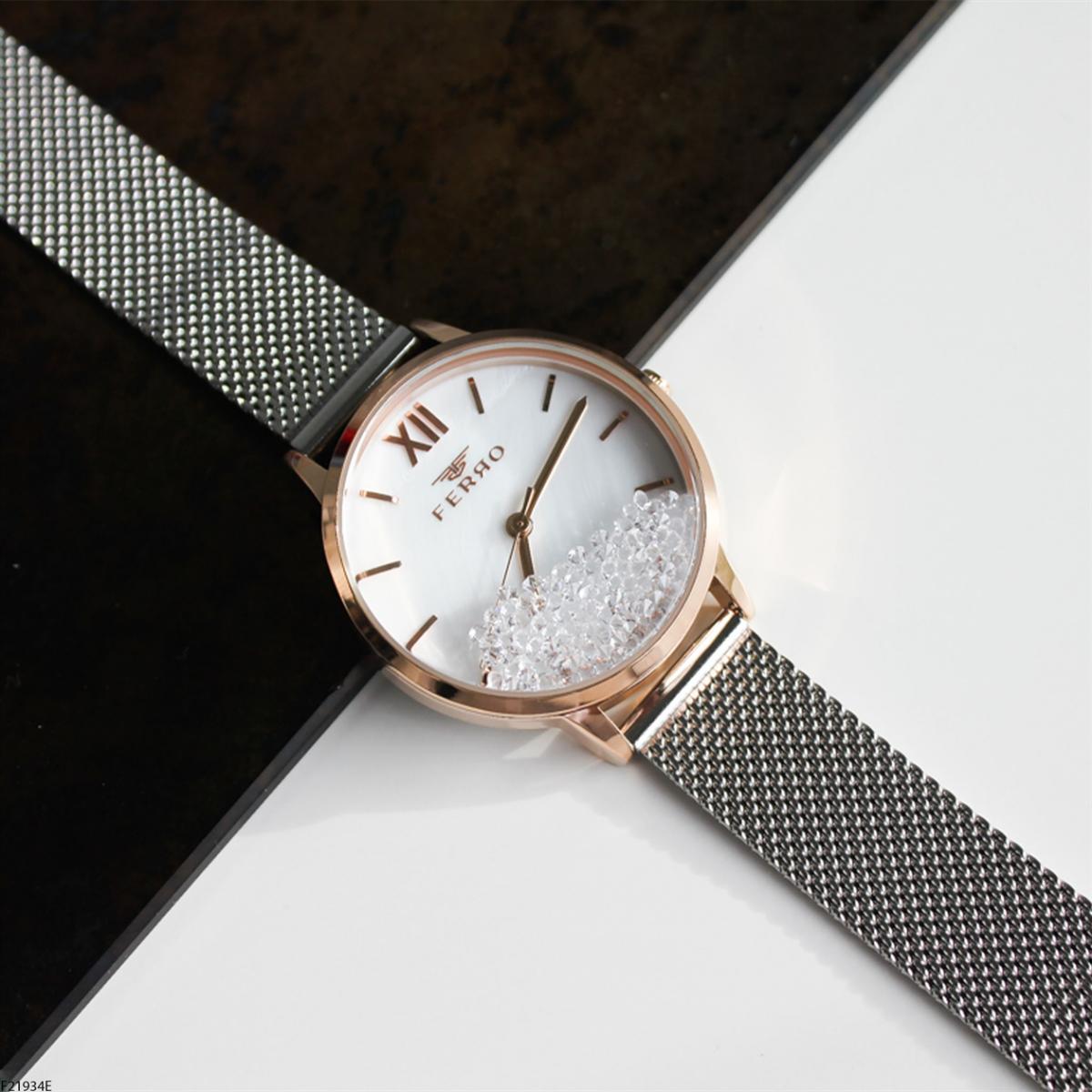 Ferro F21934E 36 mm Gri Metal Kordon Analog Kadın Kol Saati