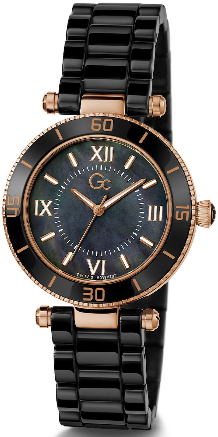 Guess GCZ05006L2MF 34 mm Rose Gold - Siyah Seramik Kordon Analog Kadın Kol Saati