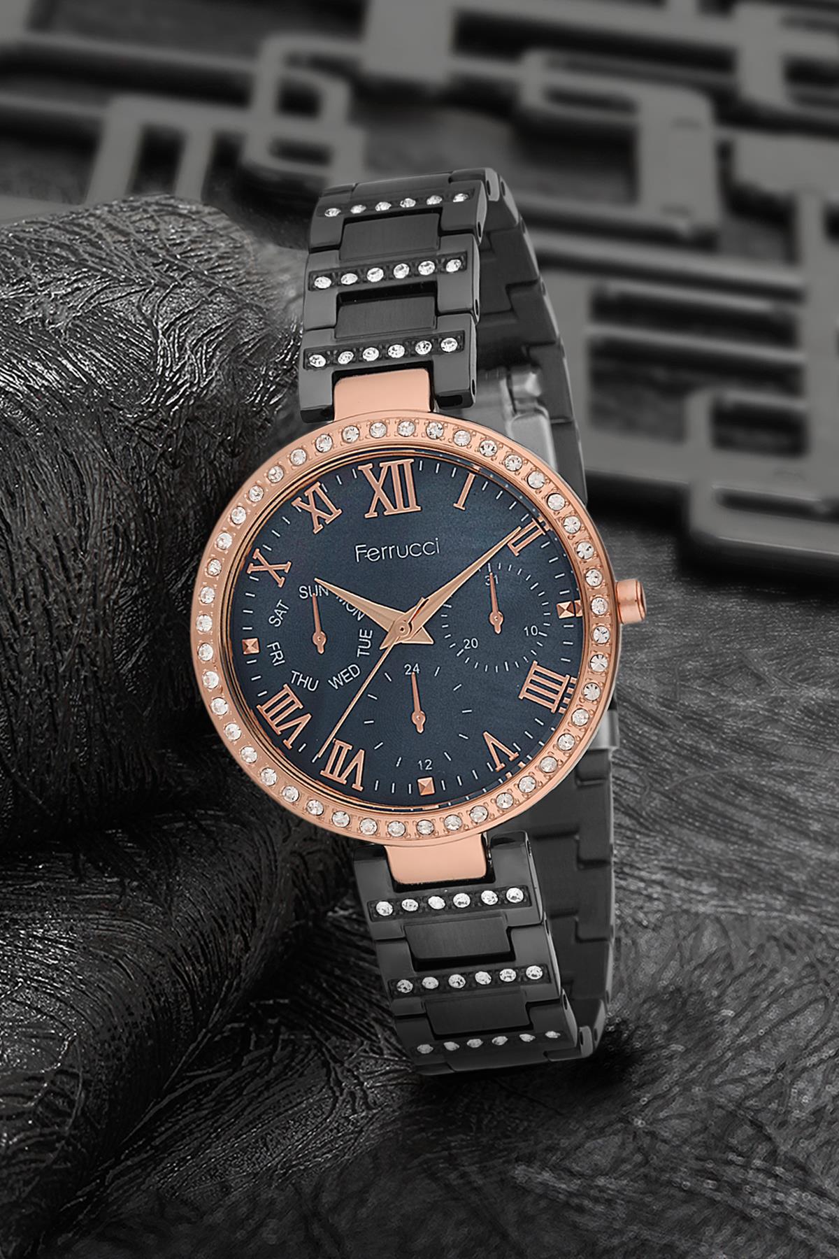 Ferrucci 9FM2389 38 mm Siyah Metal Kordon Analog Kadın Kol Saati