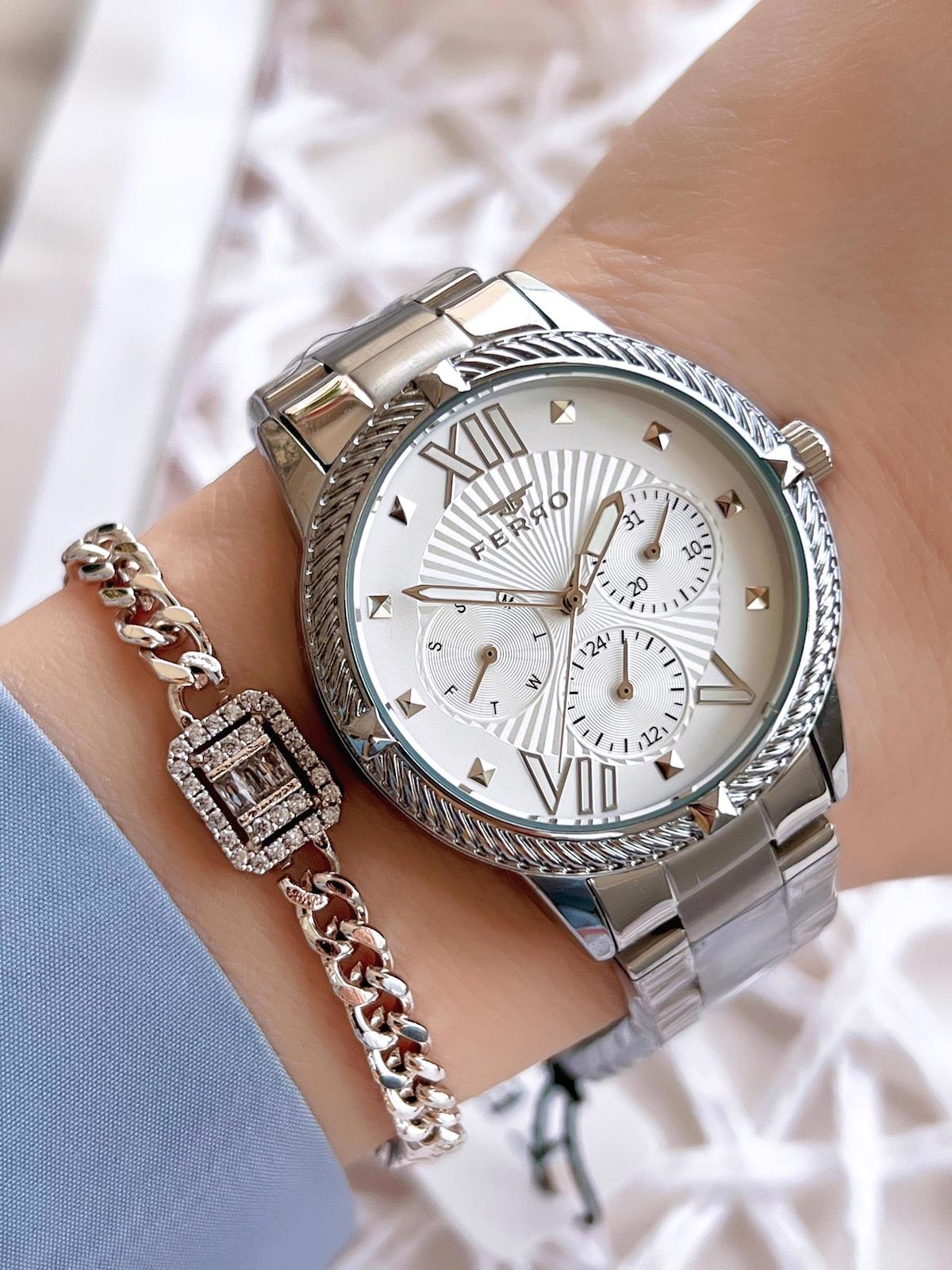 Ferro EFL2112A 36 mm Gri Çelik-Hasır Kordon Analog Kadın Kol Saati