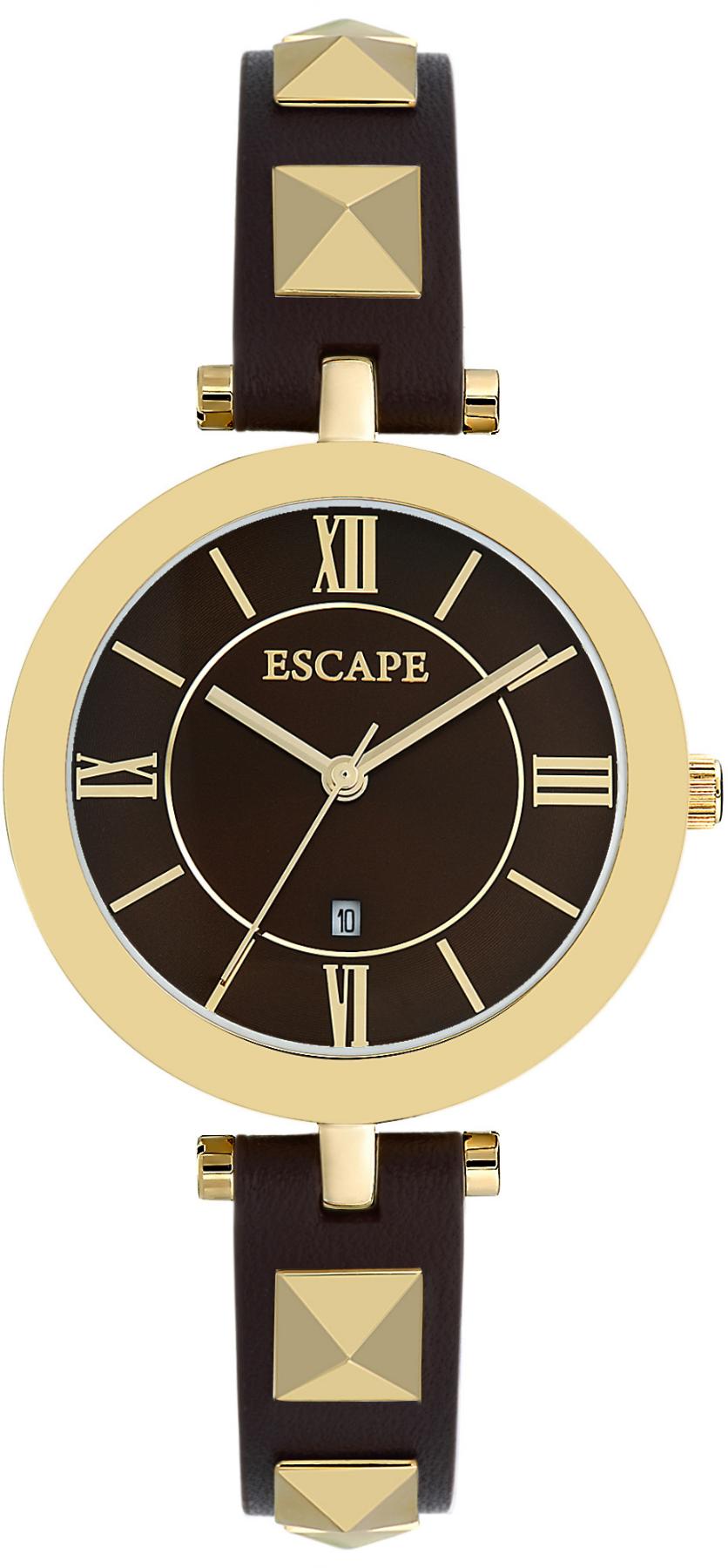Escape EC1096-202 Takvimli 35 mm Altın Kahverengi Deri Kordon Analog Kadın Kol Saati