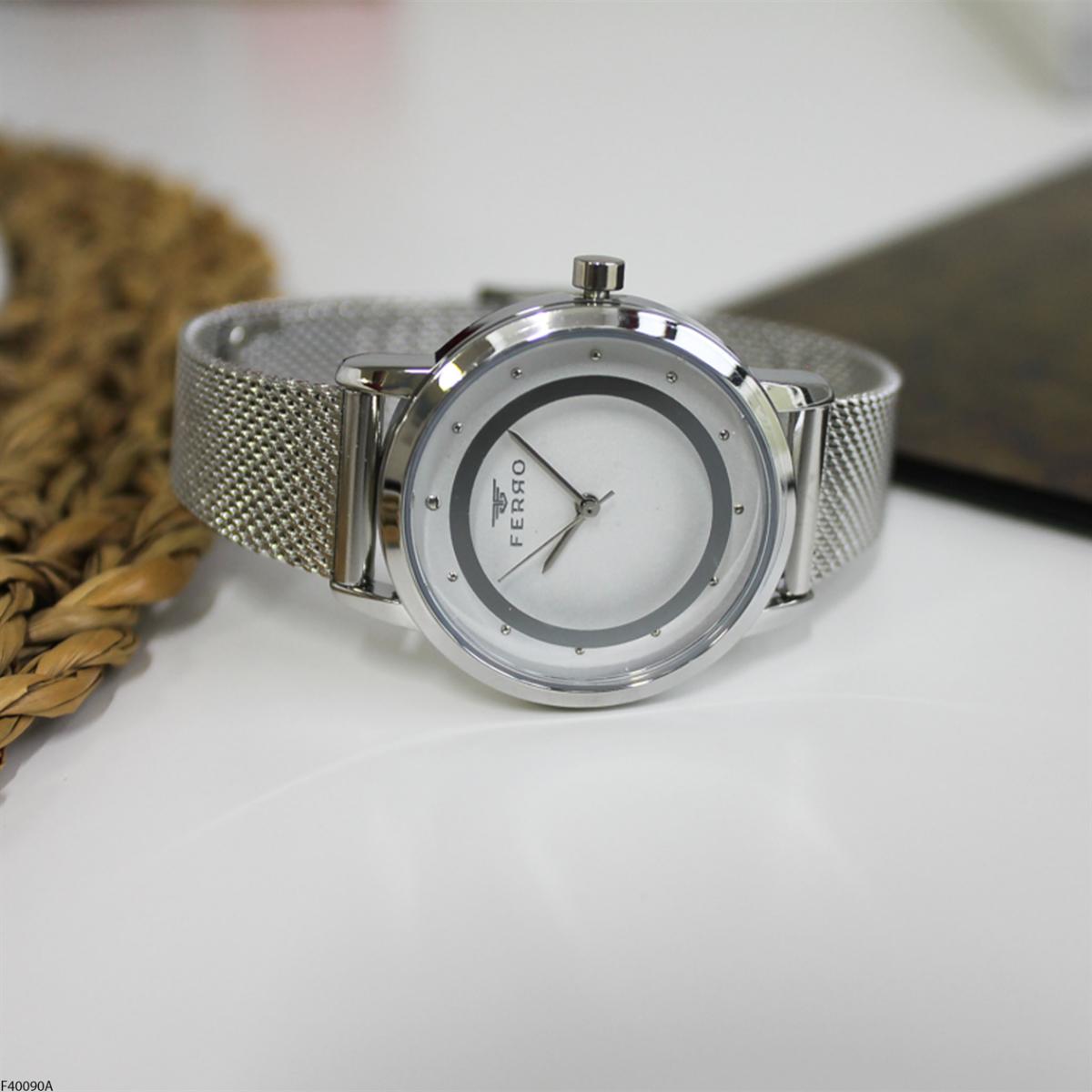 Ferro F40090A 36 mm Gri Metal Kordon Analog Kadın Kol Saati