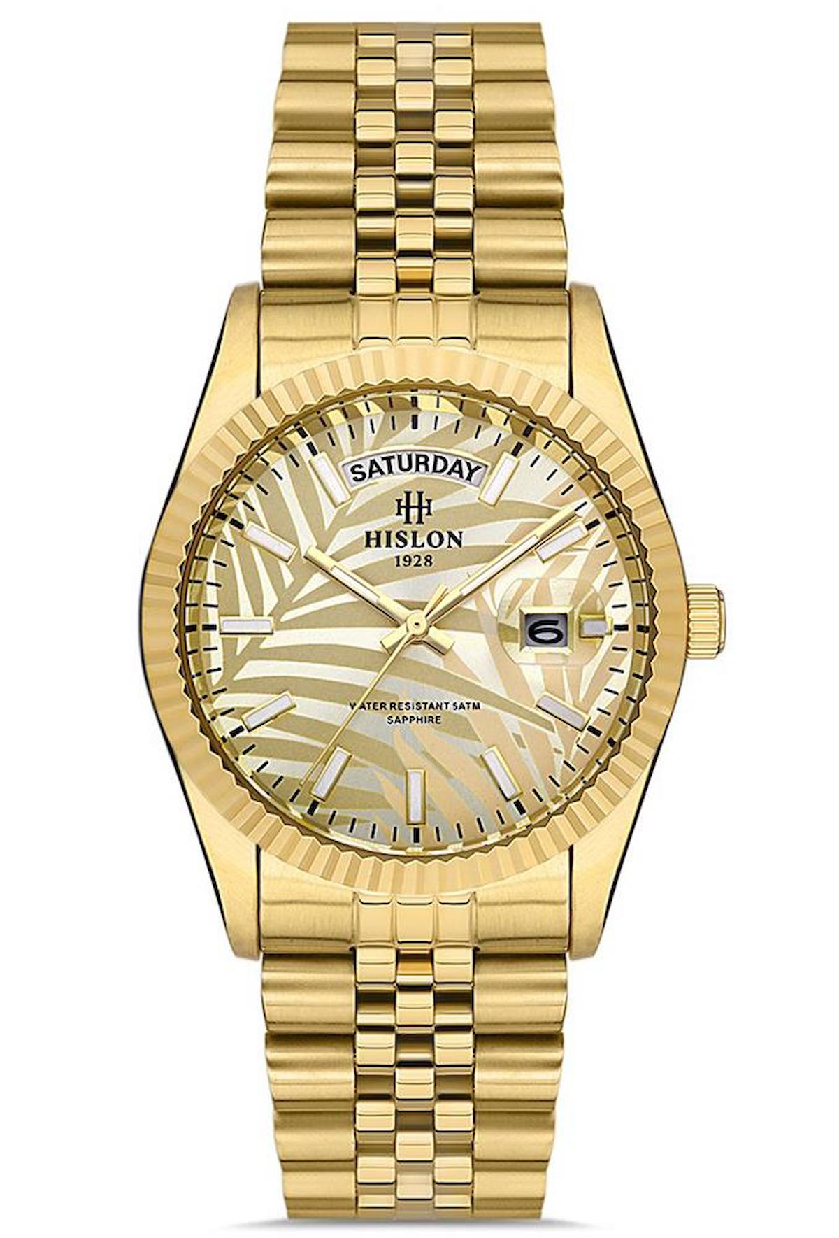Hislon QL126G-08SG Takvimli 36 mm Altın Çelik Kordon Analog Kadın Kol Saati