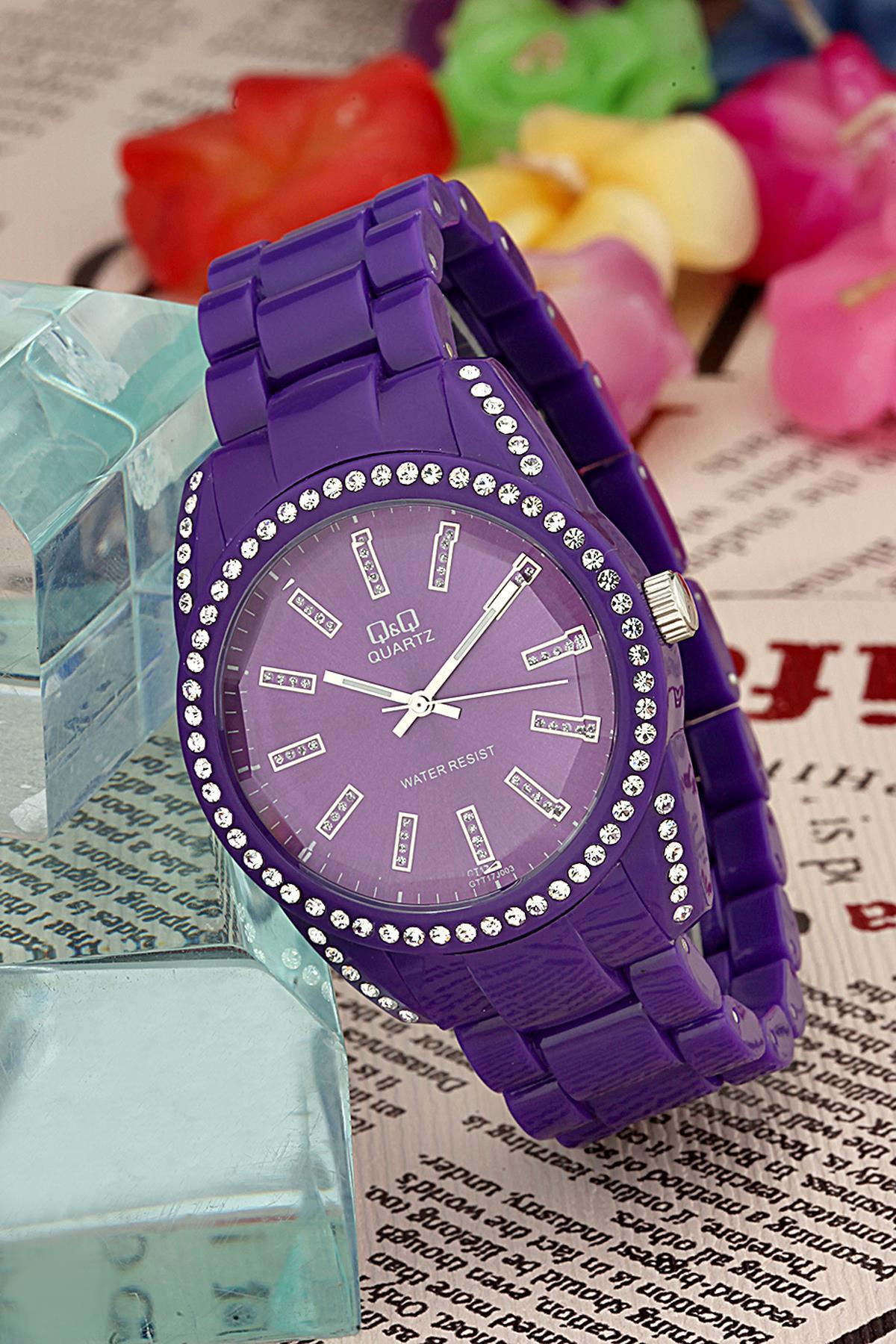 Q&Q 3B707 36 mm Mor Silikon Kordon Analog Kadın Kol Saati