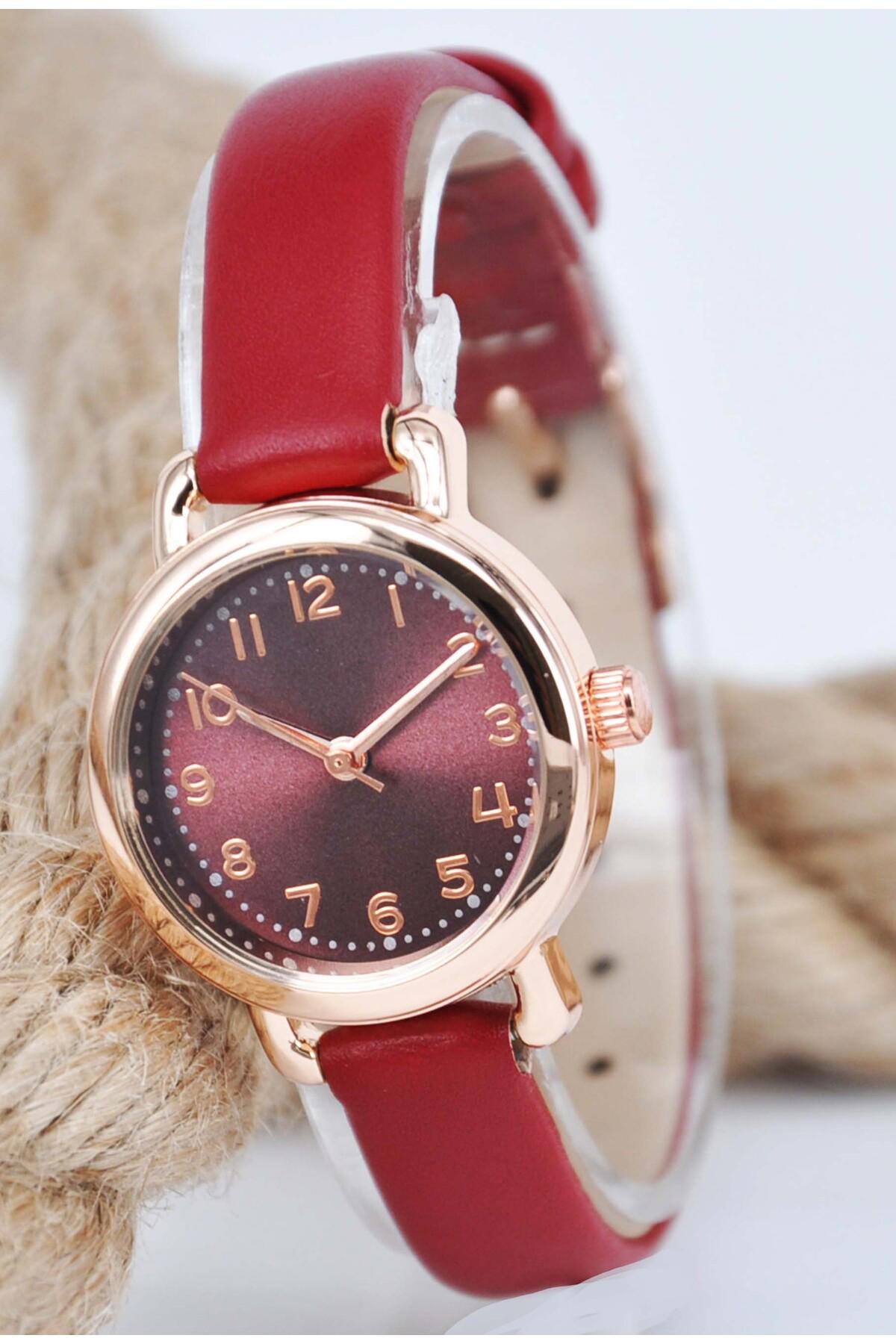 Sonsuzsaat SU-808 30 mm Kırmızı Deri Kordon Analog Kadın Kol Saati
