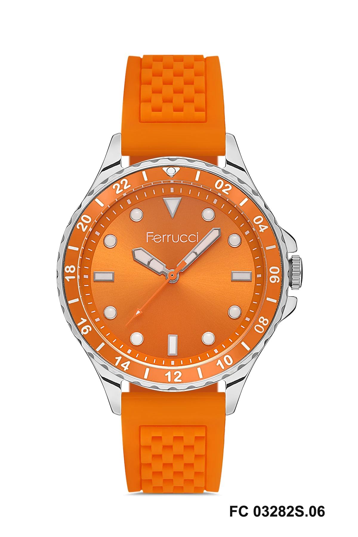 Ferrucci FC.1023.03282S.06 35 mm Turuncu Silikon Kordon Analog Erkek Kol Saati