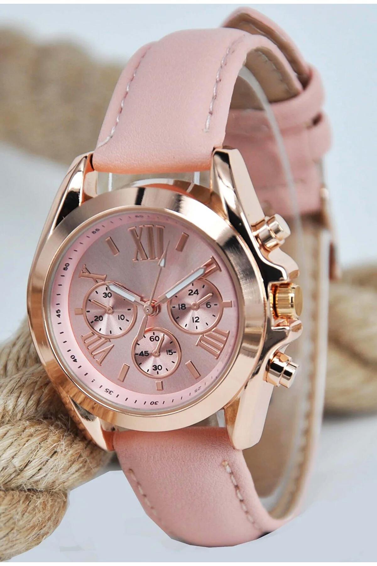 Sonsuzsaat SU-906 Takvimli 36-40 mm Pembe Deri Kordon Analog Kadın Kol Saati