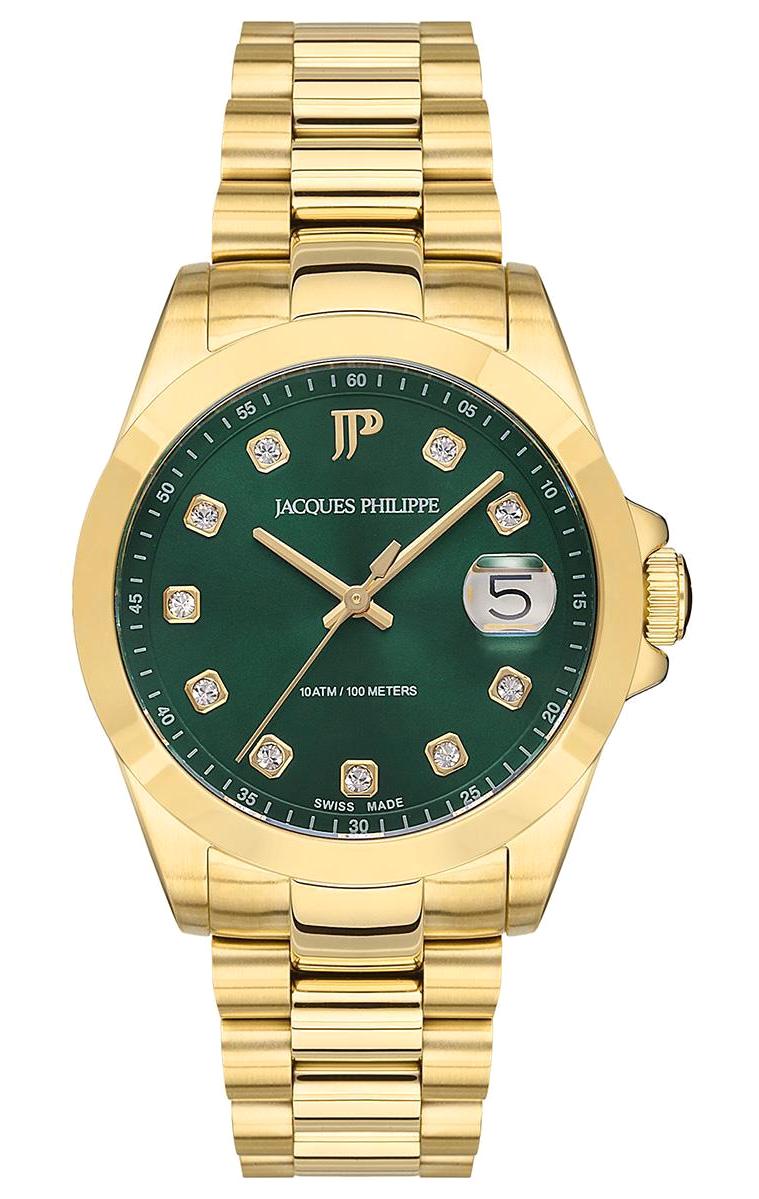 Jacques Philippe JPQLS3423X4 Takvimli 34 mm Altın Çelik Kordon Analog Kadın Kol Saati