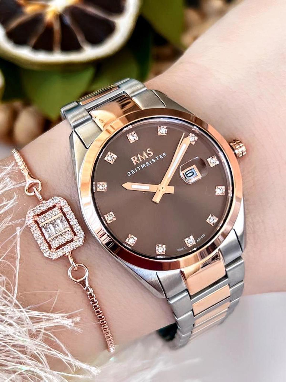 Romanson RMS.1.AG1514.08 Takvimli 36-40 mm Altın-Gri Çelik Kordon Analog Kadın Kol Saati