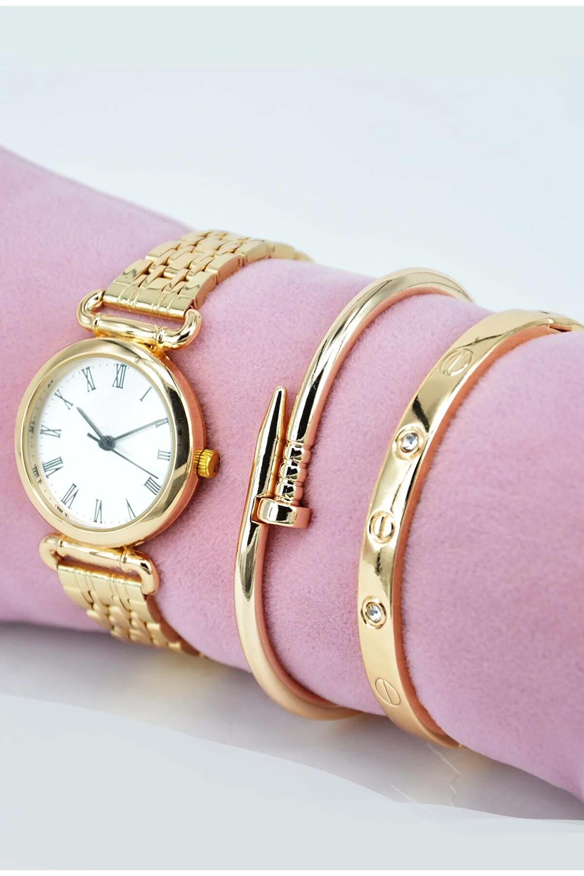 Storeay STA-129 36-40 mm Altın Deri Kordon Analog Kadın Kol Saati