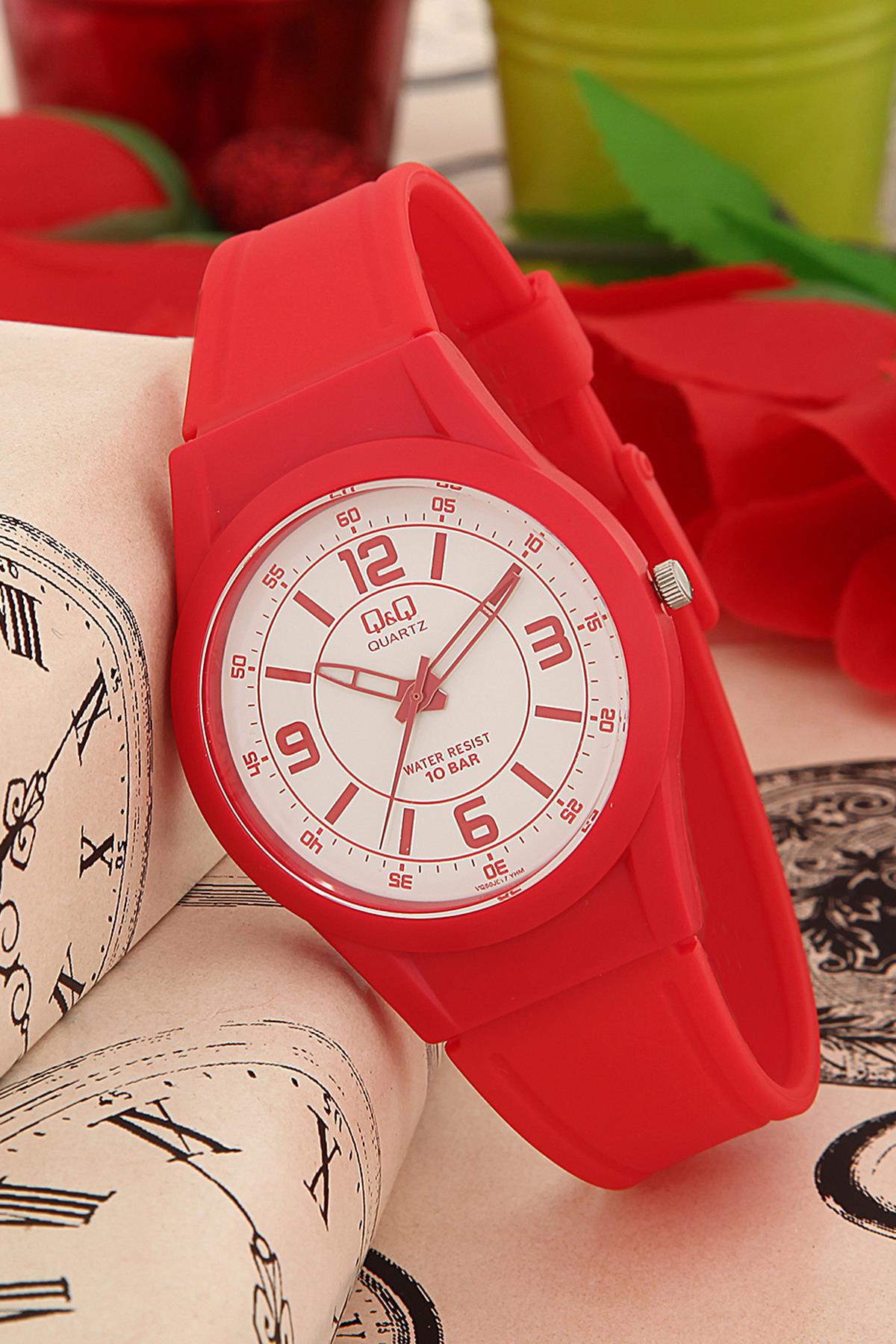 Q&Q 3P391 36 mm Kırmızı Silikon Kordon Analog Kadın Kol Saati