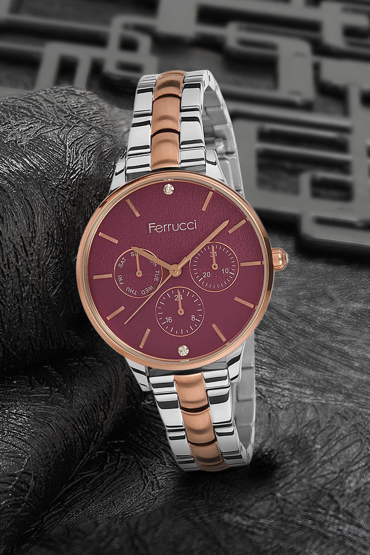 Ferrucci 9FM2454 38 mm Gri-Rose Gold Metal Kordon Analog Kadın Kol Saati