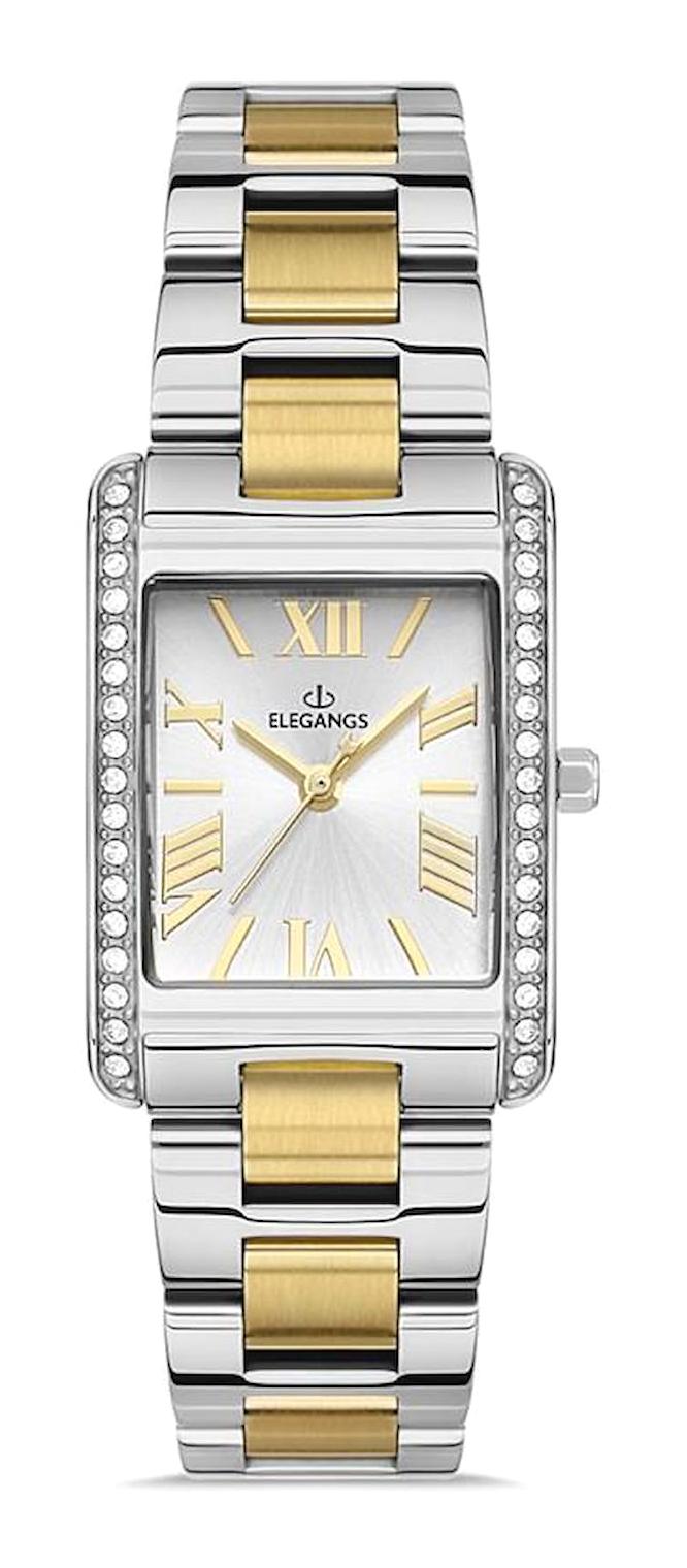 Elegangs EL2452.7 24 mm Altın-Gri Çelik Kordon Analog Kadın Kol Saati