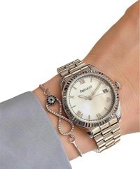 Ferrucci Takvimli 31-35 mm Gri Çelik Kordon Analog Kadın Kol Saati