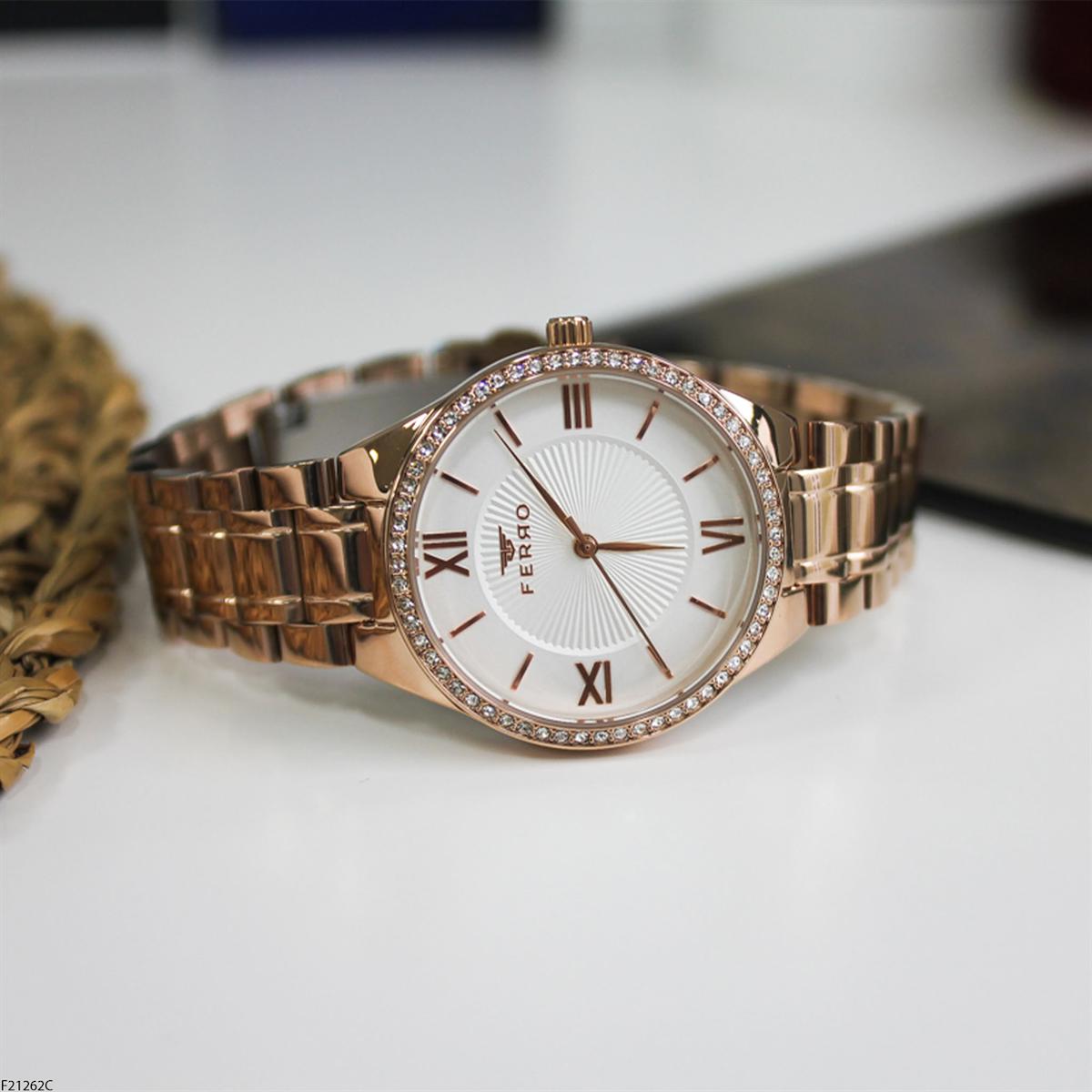 Ferro F21262C 36 mm Rose Gold Çelik Kordon Analog Kadın Kol Saati