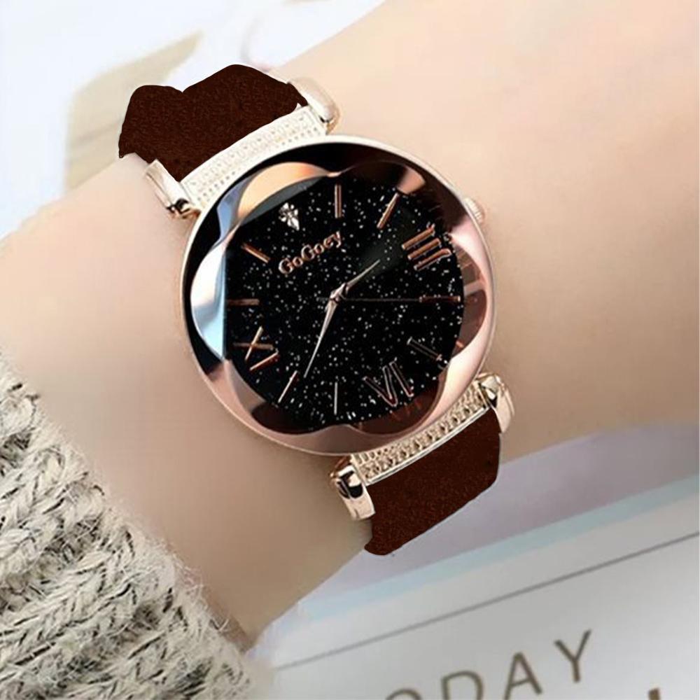 Gogoey 36 mm Kahverengi Deri Kordon Analog Kadın Kol Saati