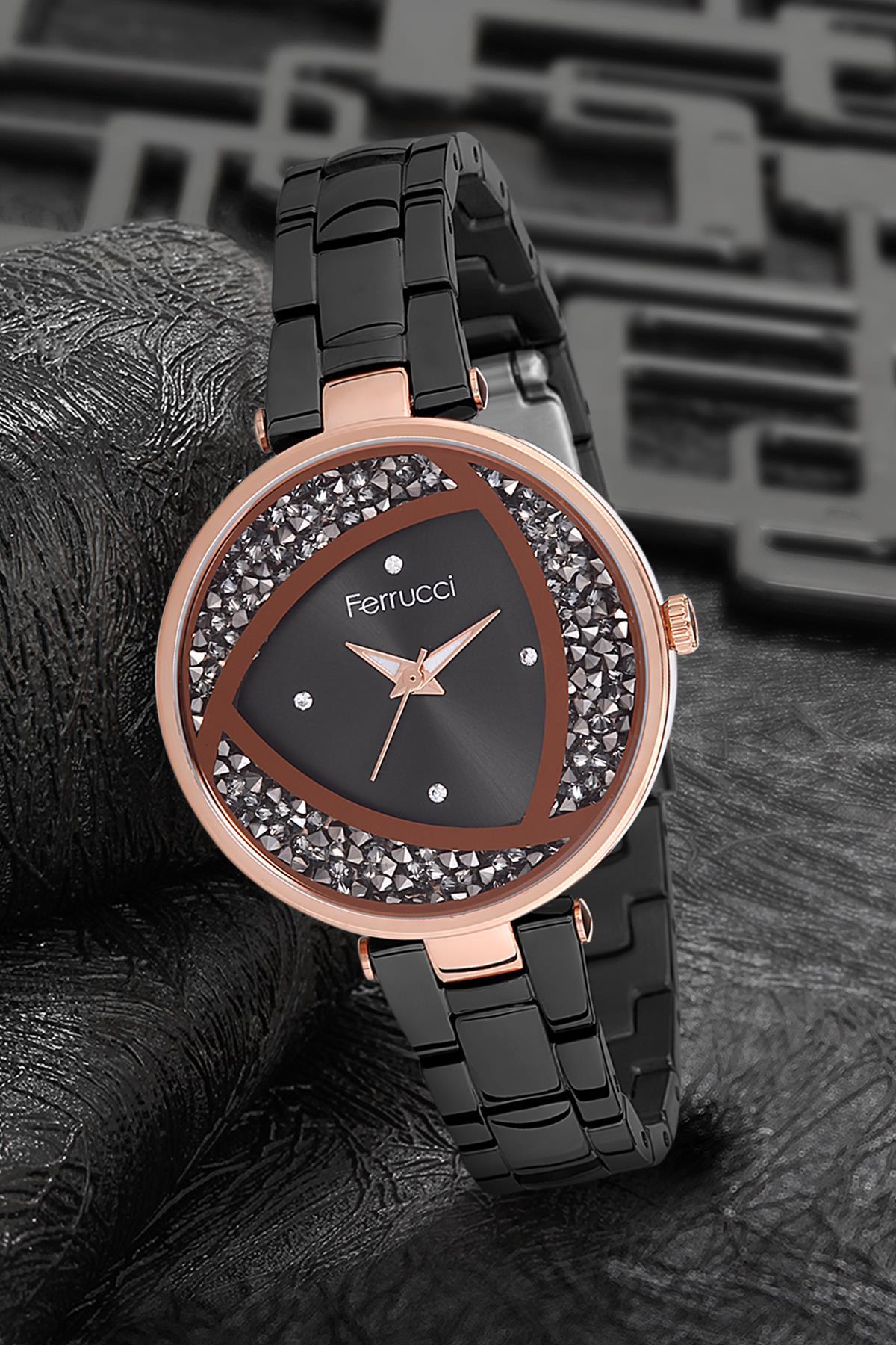 Ferrucci 9FM1507 38 mm Siyah Metal Kordon Analog Kadın Kol Saati