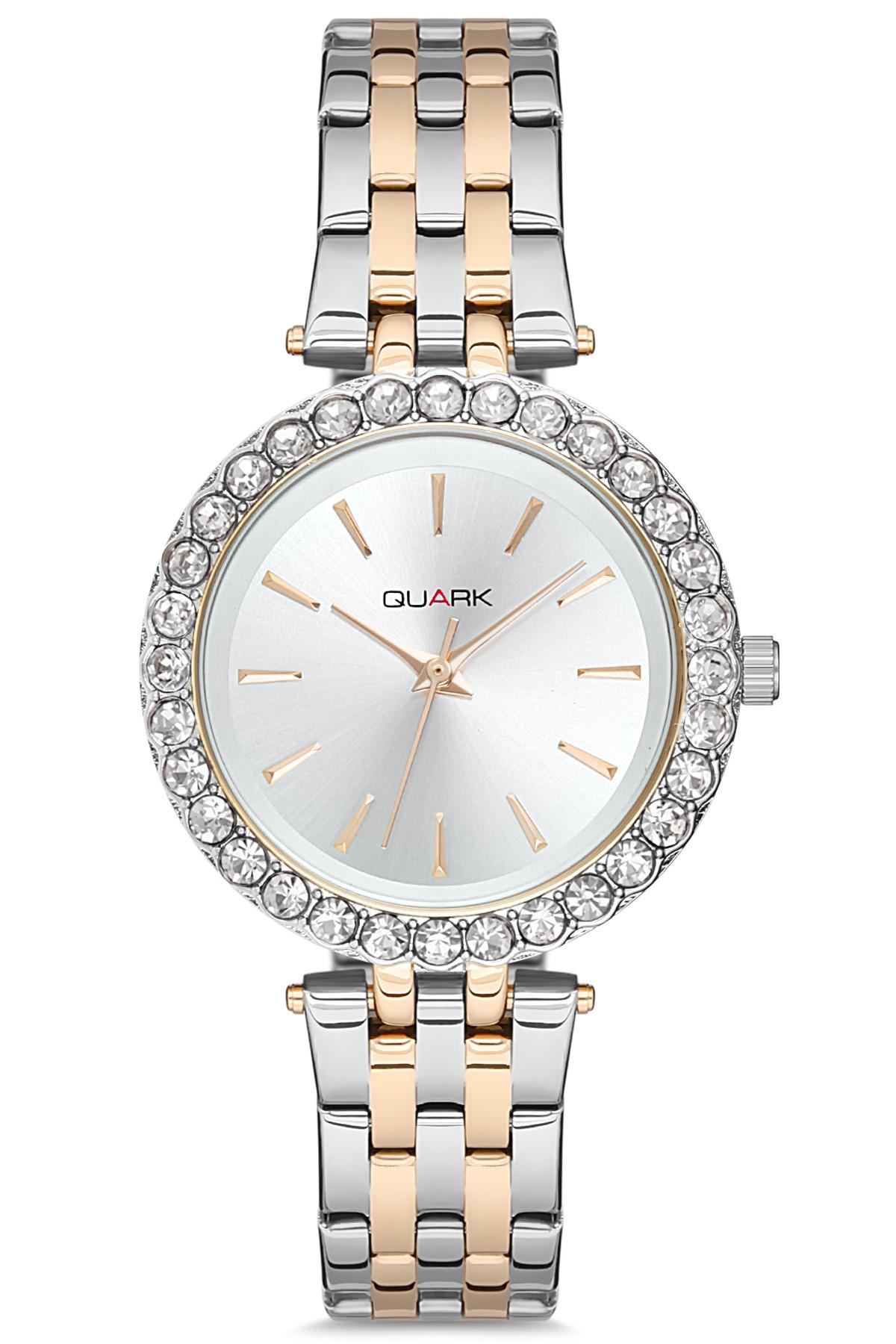 Quark QC-425SG-7A 34 mm Altın-Gri Çelik Kordon Analog Kadın Kol Saati