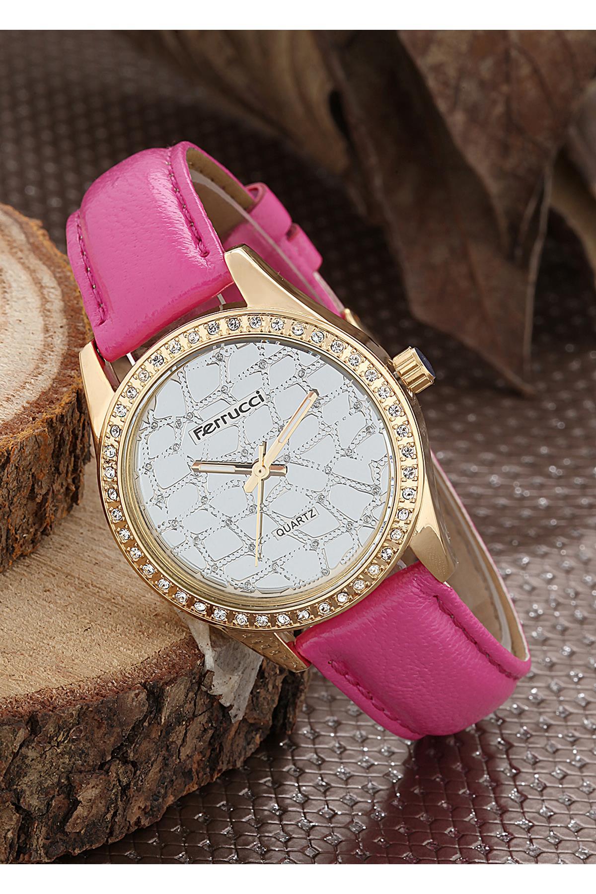Ferrucci FRK279 36 mm Pembe Deri Kordon Analog Kadın Kol Saati