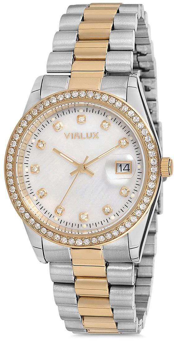 Vialux LJ572T-02SG Takvimli 40 mm Altın-Gri Çelik Kordon Analog Kadın Kol Saati