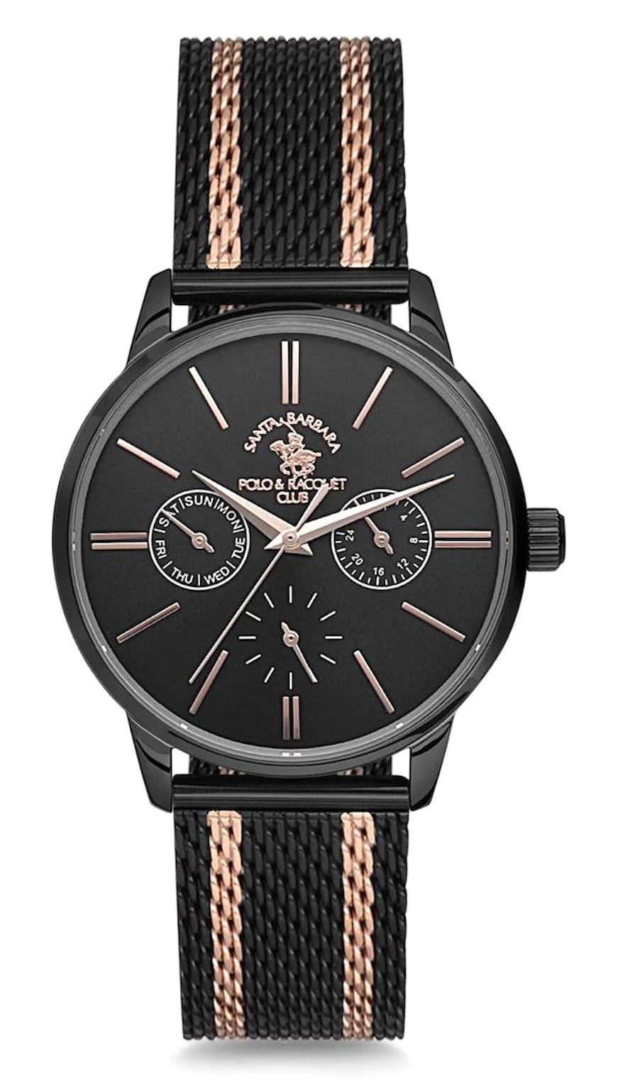 Santa Barbara Polo & Racquet Club SB.5.1147.4 Takvimli 34 mm Rose Gold - Siyah Metal Kordon Analog Kadın Kol Saati