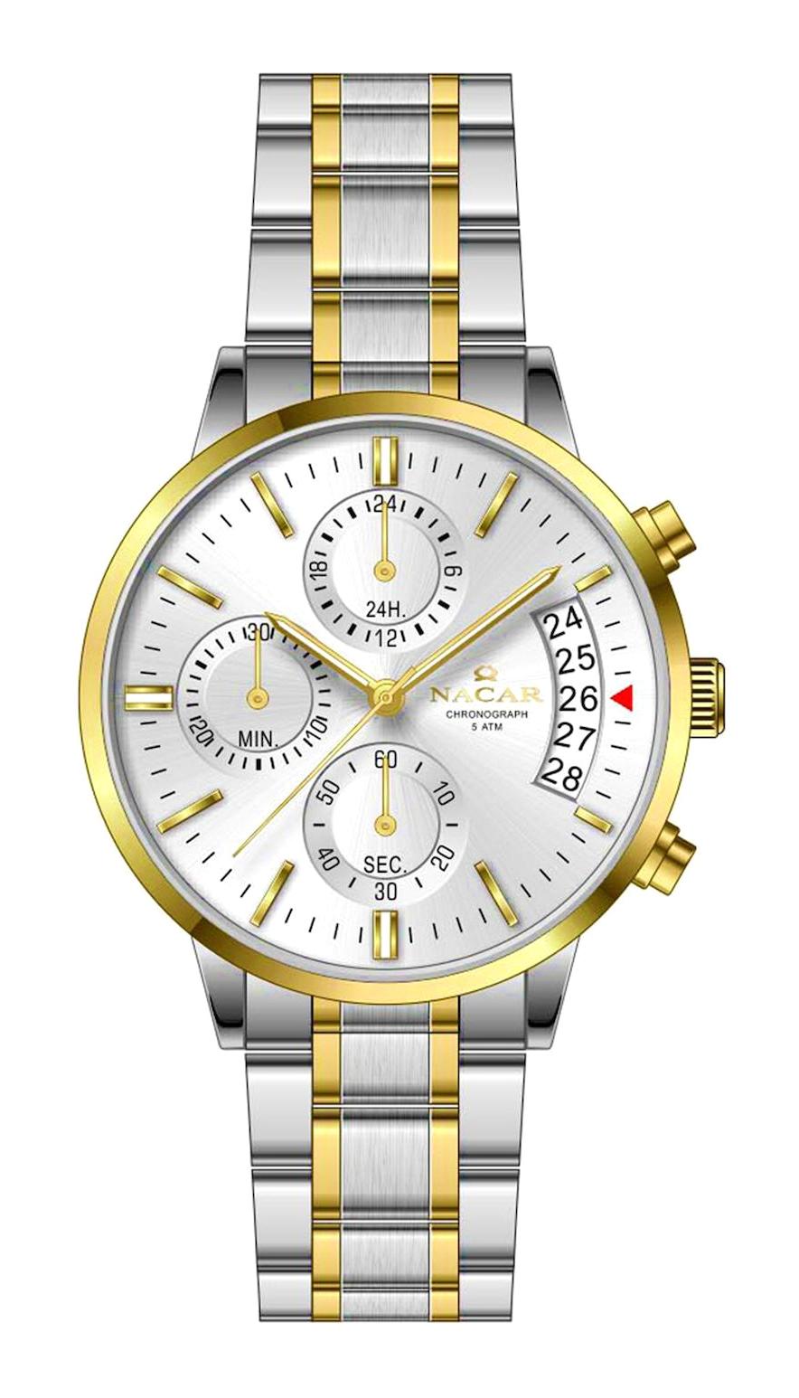 Nacar NC31-399181-CSM Takvimli 35 mm Altın-Gri Metal Kordon Analog Kadın Kol Saati