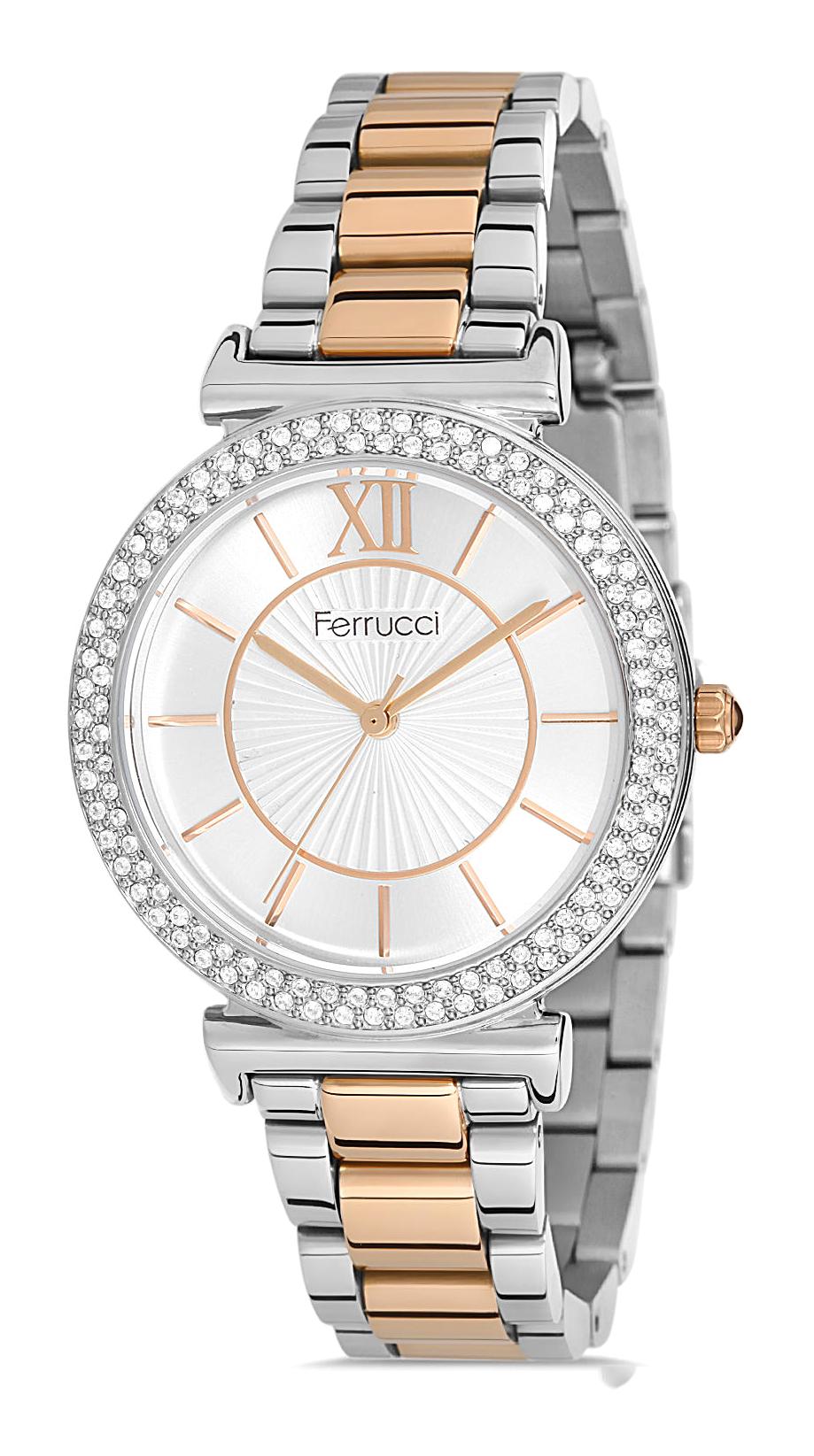 Ferrucci FFQ111614.A11 35 mm Gri-Rose Gold Metal Kordon Analog Kadın Kol Saati