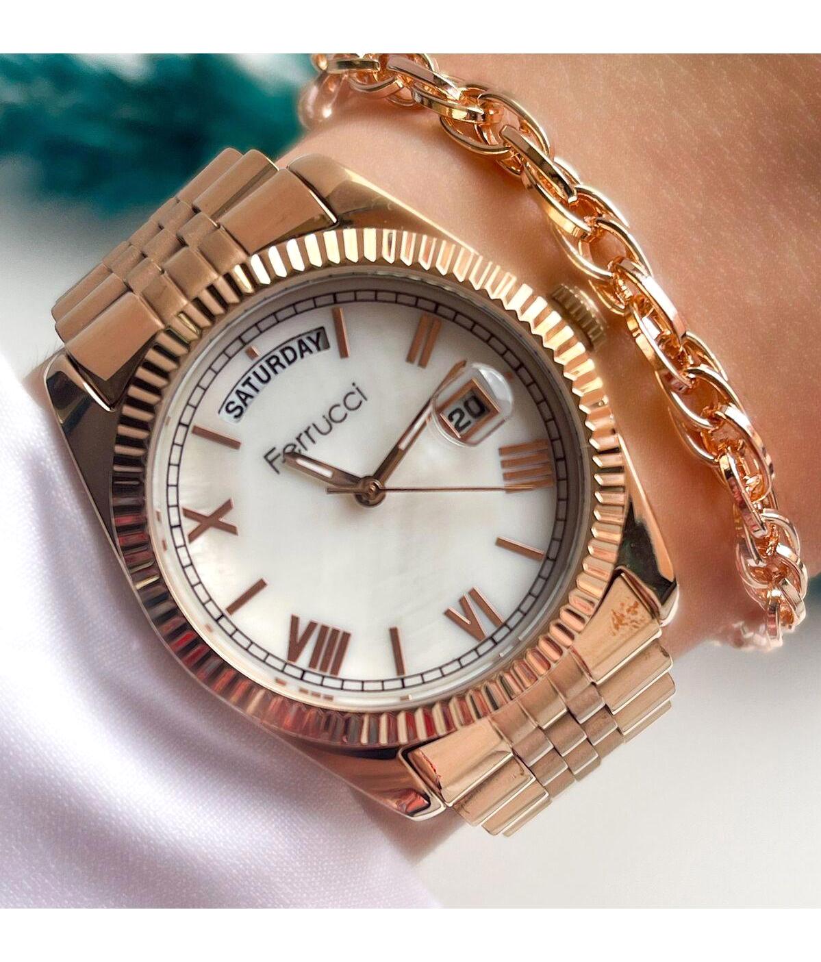 Ferrucci Takvimli 40 mm Rose Gold Çelik Kordon Analog Kadın Kol Saati