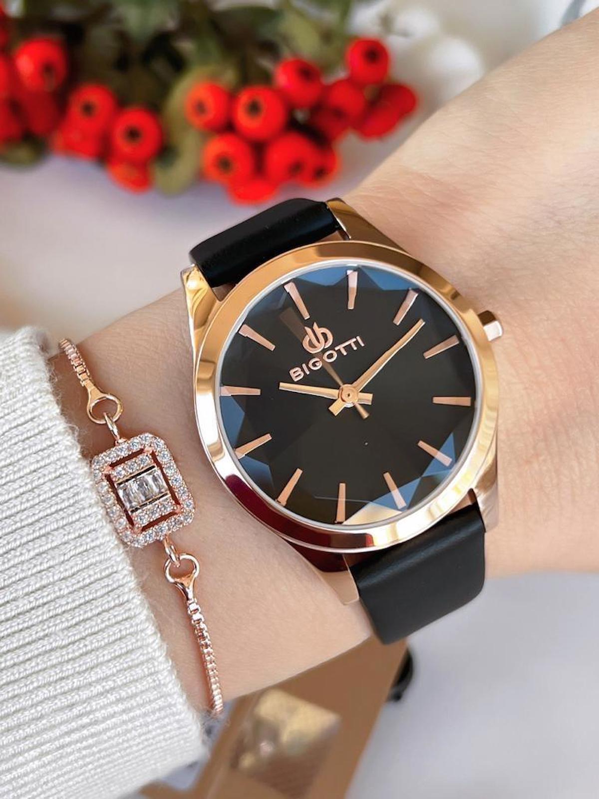 Bigotti BG1.103942 36 mm Siyah Deri Kordon Analog Kadın Kol Saati