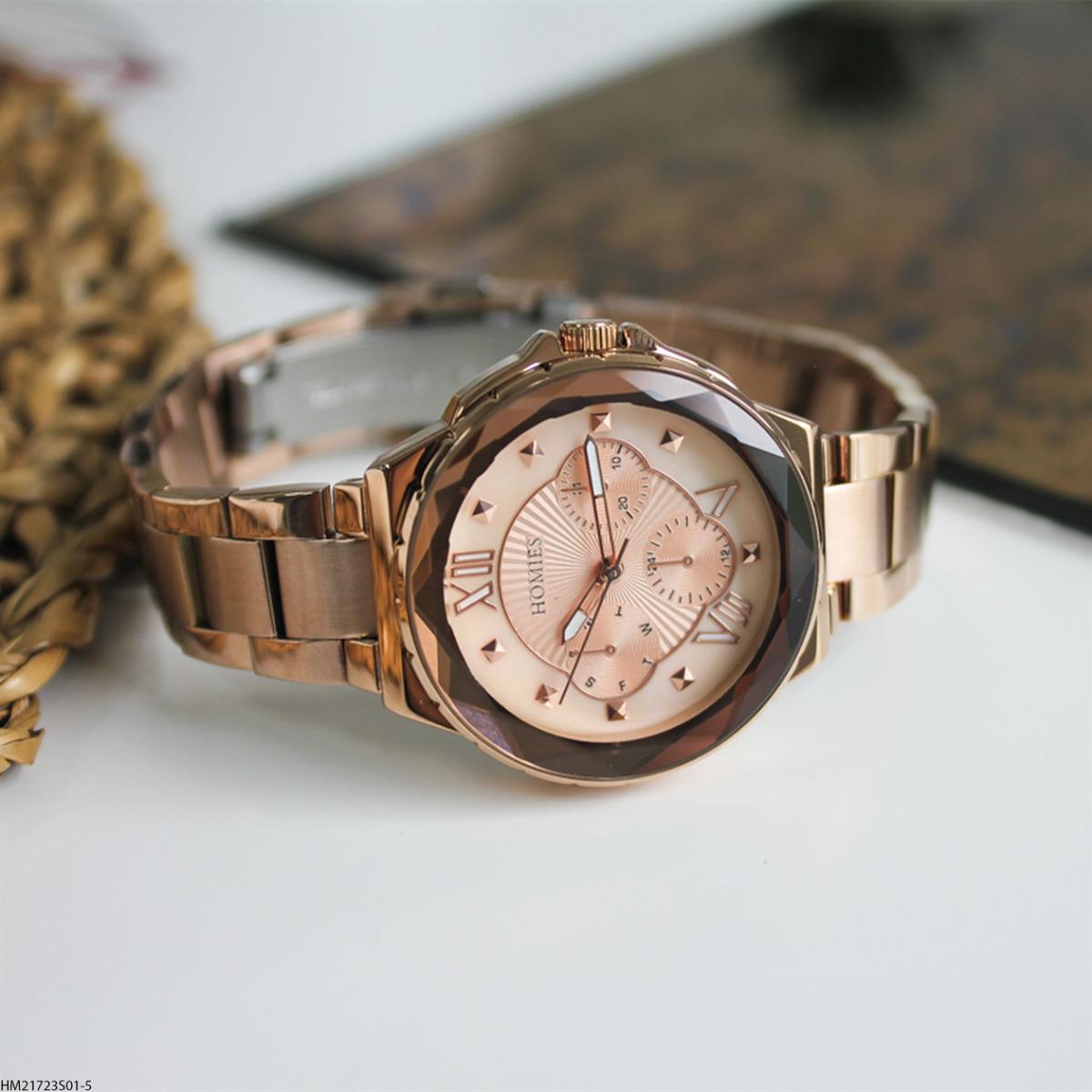 Homies HM21723S01-5 Takvimli 35 mm Rose Gold Çelik Kordon Analog Kadın Kol Saati