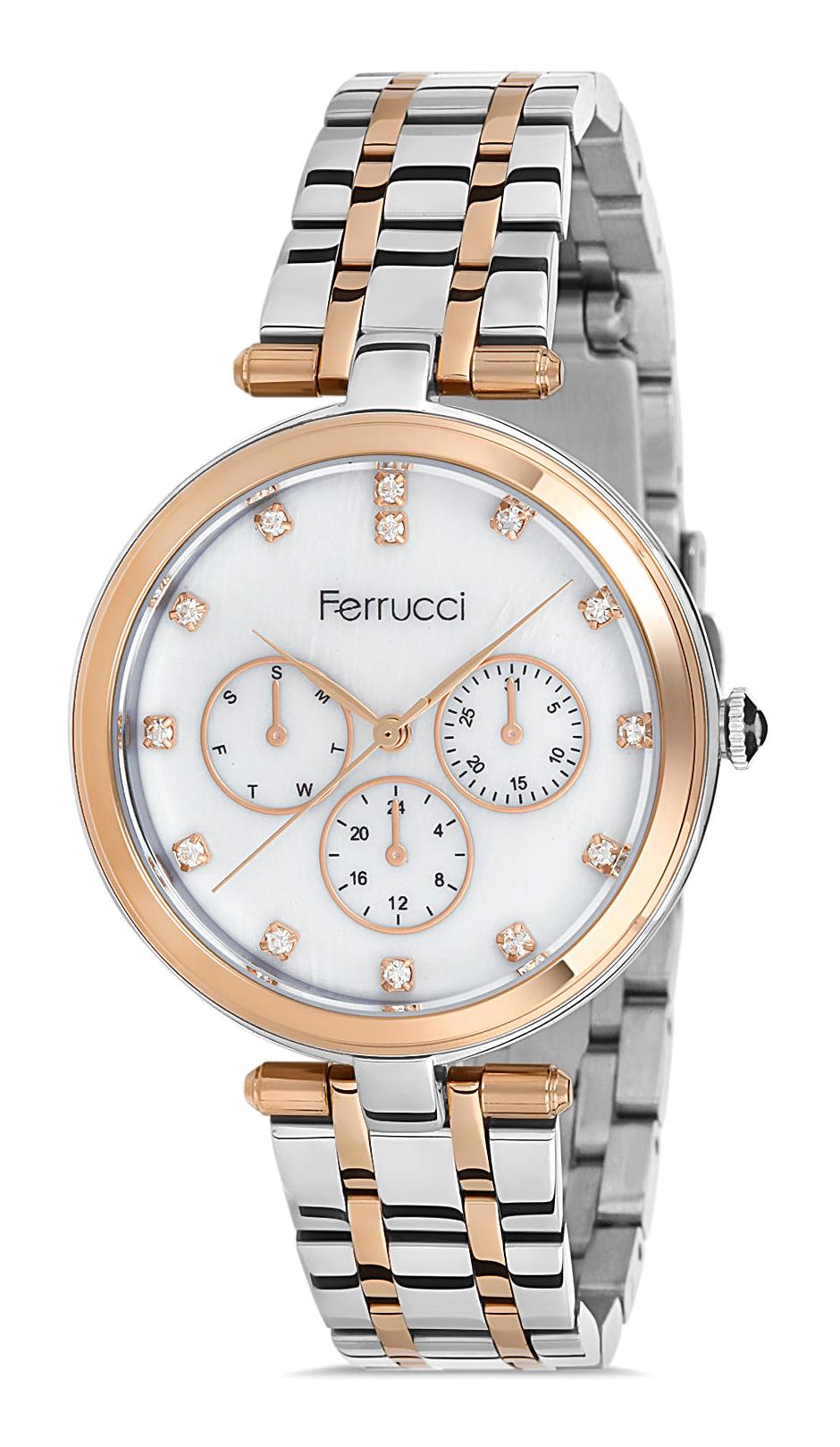 Ferrucci FC.14209M.03 Takvimli 36 mm Gri-Rose Gold Metal Kordon Analog Kadın Kol Saati