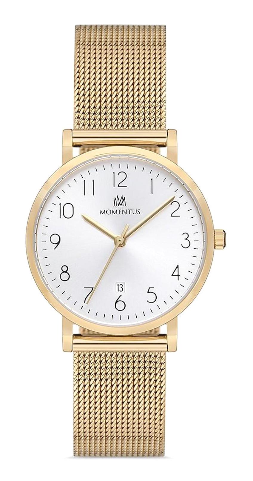 Momentus CW251G-01SG Takvimli 34 mm Altın Hasır Kordon Analog Kadın Kol Saati