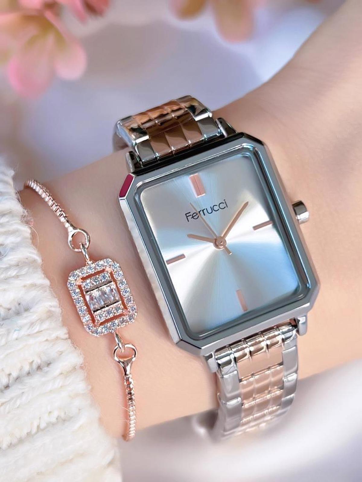 Ferrucci BLKT.F.08 38 mm Gri-Rose Gold Çelik Kordon Analog Kadın Kol Saati
