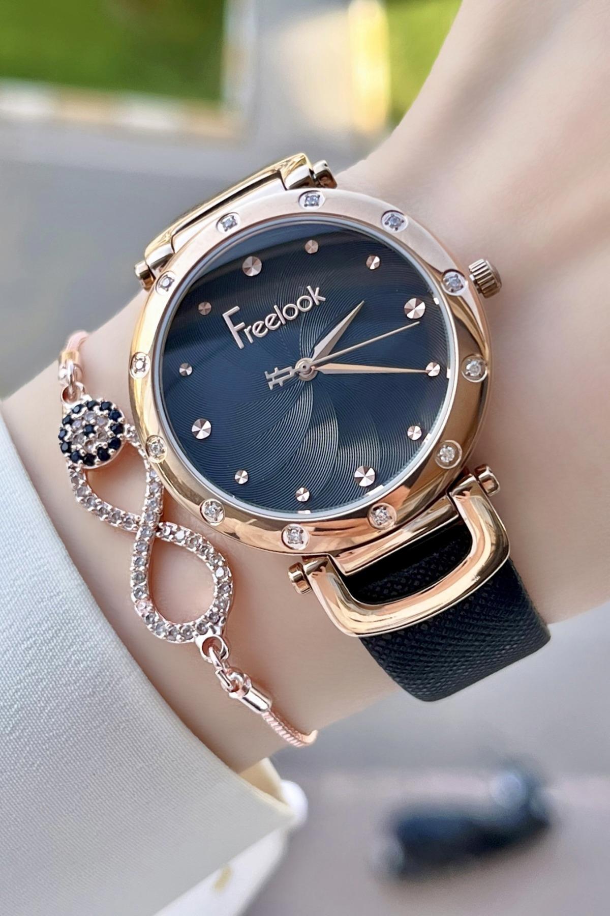 Freelook FLISTE26 35 mm Siyah Deri Kordon Analog Kadın Kol Saati